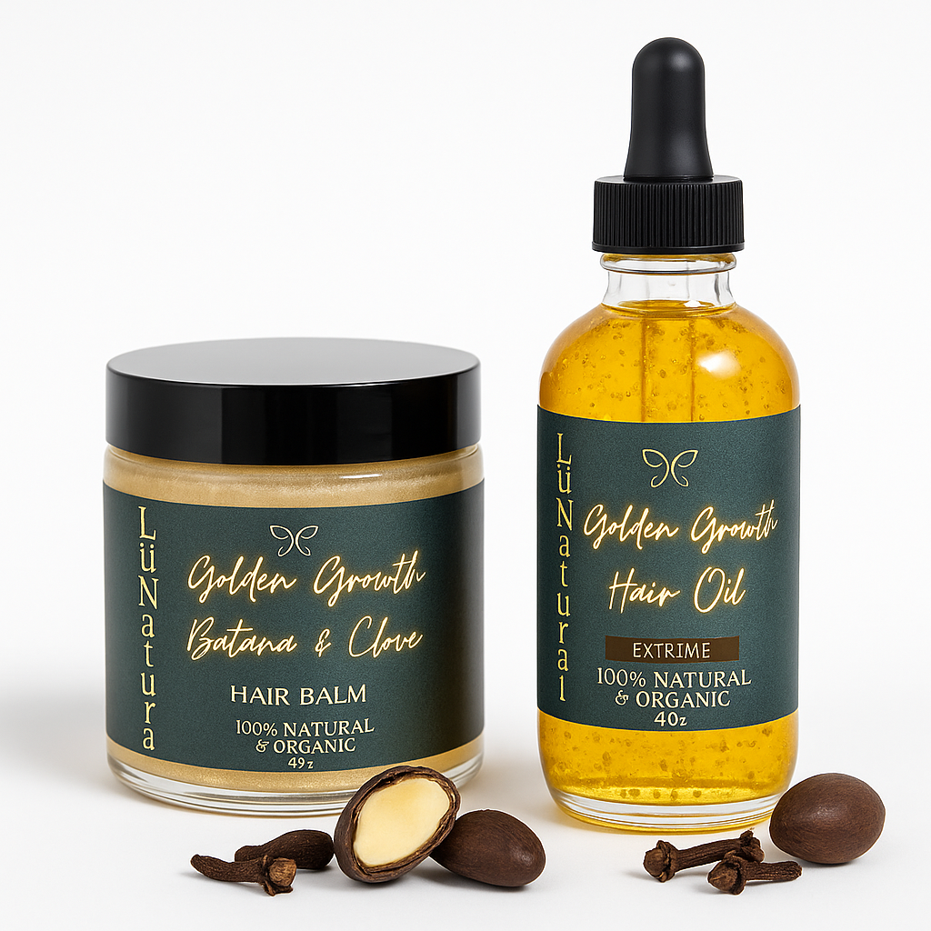 Golden Growth Batana & Clove Hair Balm & 24kgold Hair Growth Oil - 100% Organic Blend for Fast Hair Growth & Scalp Repair - 4oz Set