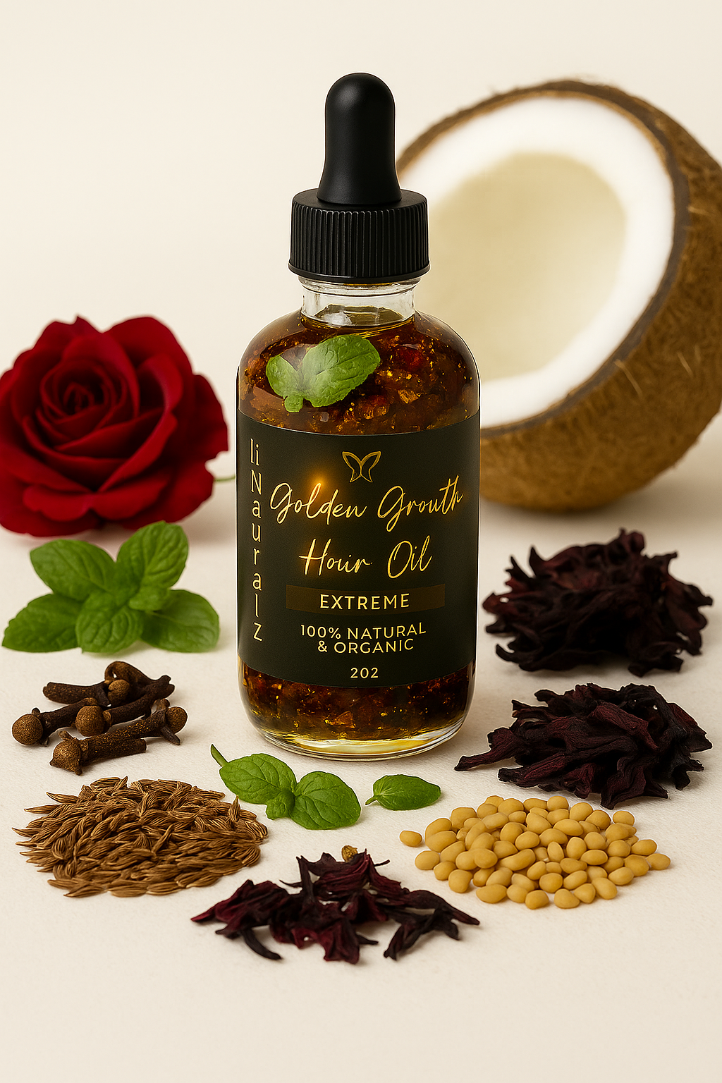 Golden Growth Hair Oil - Handmade Nourishing Moisturizer for Smooth & Hydrated Scalp - 2oz Bottle for Healthy Hair Care Routine