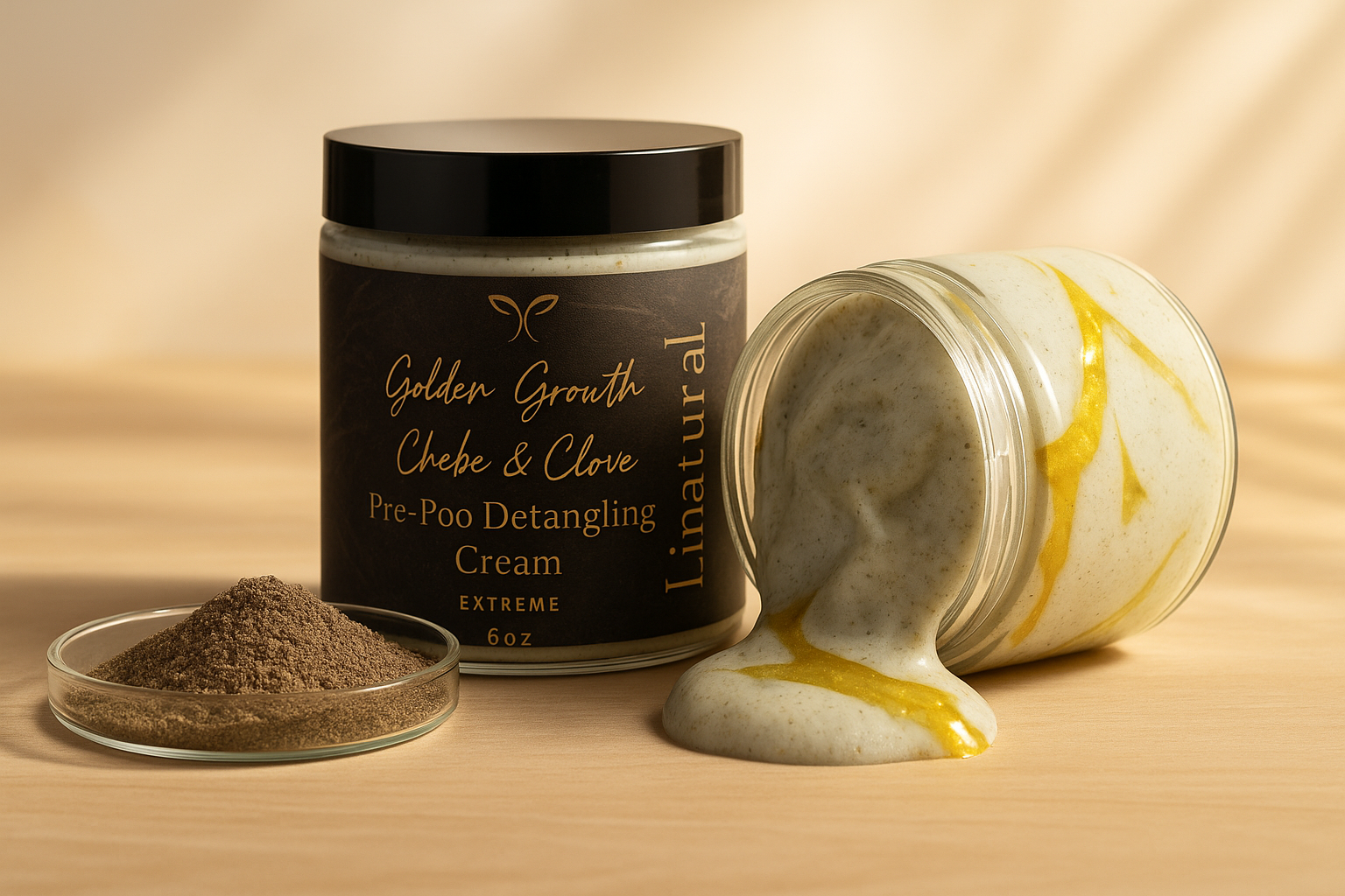 Golden Growth Chebe & Clove Pre-Poo Detangling Cream 6oz Haircare Moisturizer Before Shampoo Hair Treatment Mask Hydrating Repair for Type 4 Hair Moisture Daily