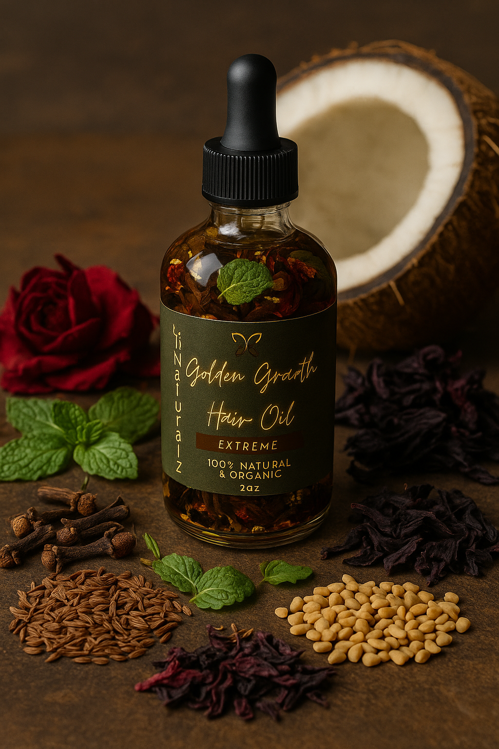 Golden Growth Hair Oil - Handmade Nourishing Moisturizer for Smooth & Hydrated Scalp - 2oz Bottle for Healthy Hair Care Routine