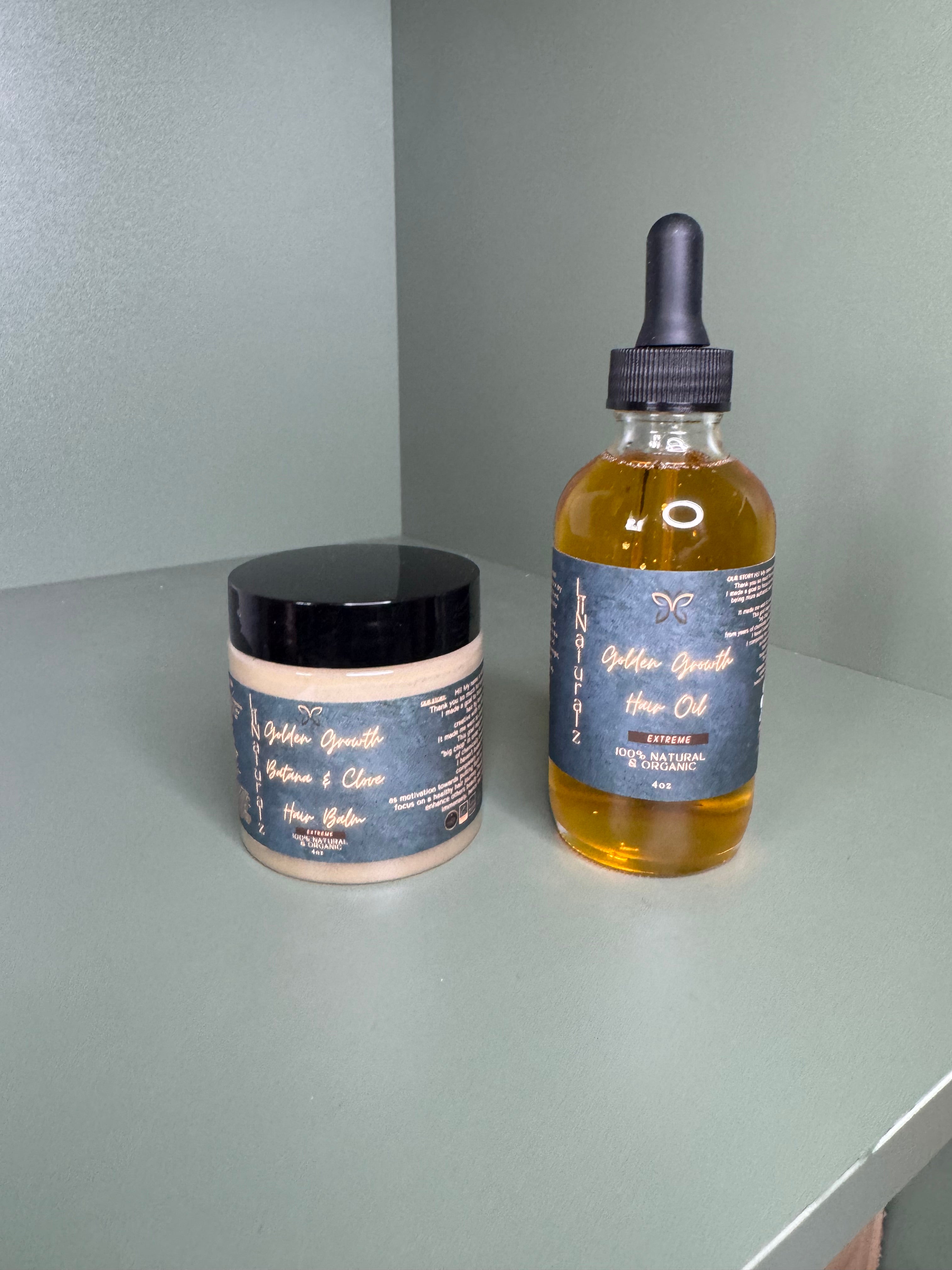 Golden Growth Batana & Clove Hair Balm & 24kgold Hair Growth Oil - 100% Organic Blend for Fast Hair Growth & Scalp Repair - 4oz Set